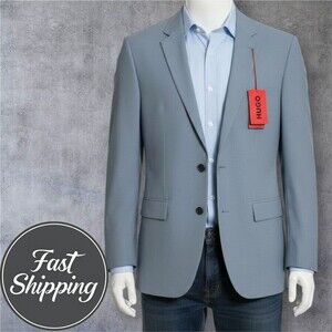 $445 HUGO BOSS Mens Blazer Sport Coat 2-Button Jacket 40L Light Blue Wool Blend